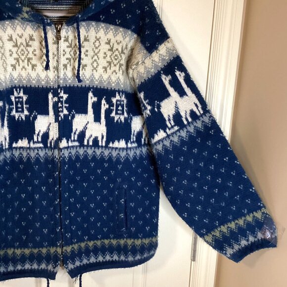 Tejidos Ruminahui Men's Knit Jacket Cardigan Hoodie Blue Lama Sweater Warm - Picture 2 of 9